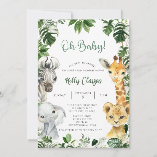 Invitation Animaux Jungle Safari Oh Baby shower garçon (Devant)