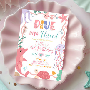 Invitation Animaux marins mignons plongent dans l'anniversair