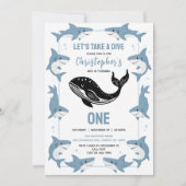 Invitation Animaux Marins Requin 1er Anniversaire | Sous l'Oc (Devant)