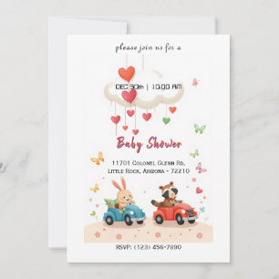 Invitation Animaux mignons avec Baby shower de coeur et de vo