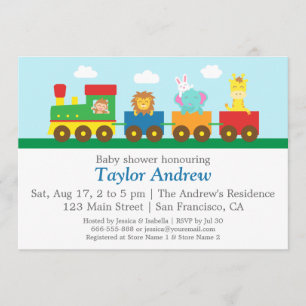 Invitation Animaux Mignons Colorés Train Fête de Naissance de