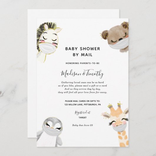 Invitation Animaux mignons dans les masques Baby shower par c (Devant / Derrière)