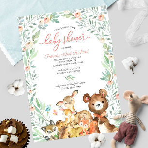 Invitation Animaux mignons de la forêt Baby Shower verdure