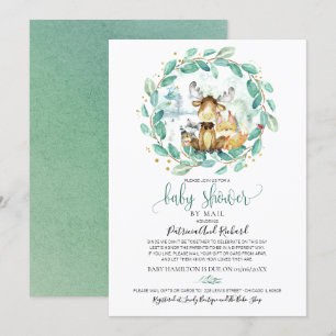 Invitation Animaux Mignons de la Forêt et Verdure Baby Shower