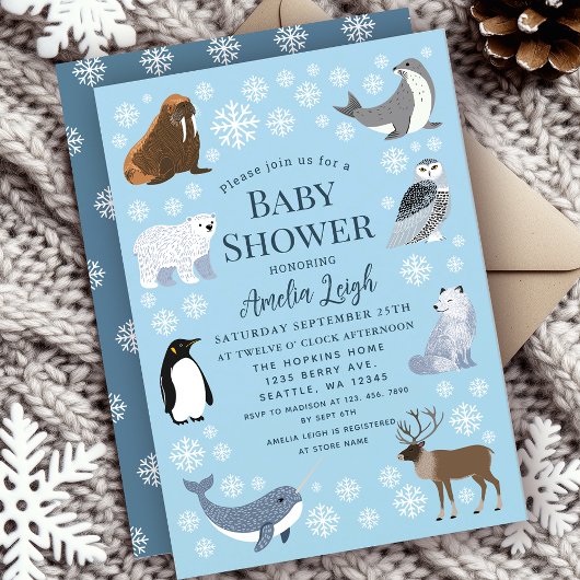 Invitation Animaux mignons d'hiver Baby Shower