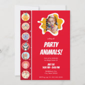 Invitation Animaux mignons en Casquettes de fête avec photo J (Devant)