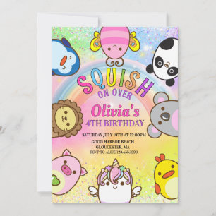 Invitation Animaux mignons Fête d'anniversaire Squish Girl