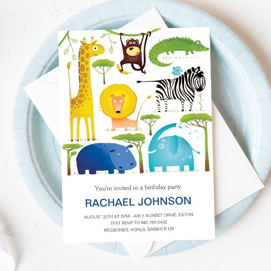 Invitation Animaux mignons Jungle Amusants Anniversaire Enfan
