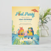 Invitation Animaux mignons Piscine Fête Anniversaire Invitati (Debout devant)