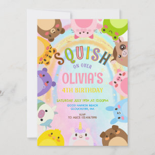 Invitation Animaux Mignons Squish Sur rainbow  Anniversaire 