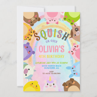 Invitation Animaux Mignons Squish Sur rainbow  Anniversaire 