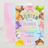 Invitation Animaux Mignons Squish Sur rainbow  Anniversaire  (Devant / Derrière)