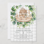 Invitation Animaux Mignons Vichy Arche de Noé Baby Shower (Devant)