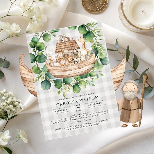 Invitation Animaux Mignons Vichy Arche de Noé Baby Shower