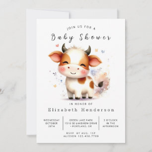 Invitation Animaux modifiables Baby shower de vache élégant