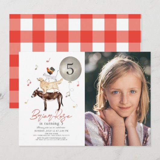 Invitation Animaux musiciens Fairytale Photo Anniversaire de  (Devant / Derrière)