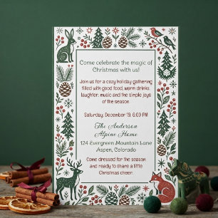 Invitation Animaux nordiques scandinaves Art Noël alpin