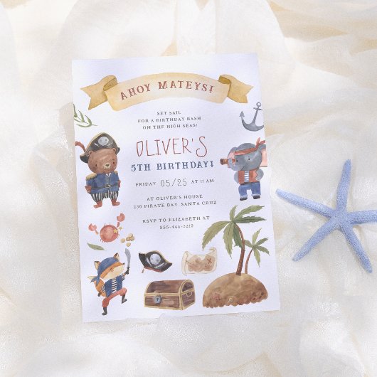 Invitation Animaux pirates fête d'anniversaire