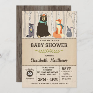 Invitation Animaux rustiques de forêt de baby shower de