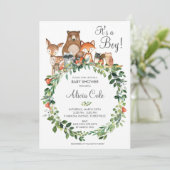 Invitation Animaux rustiques en bois Baby shower Garçon neutr (Debout devant)