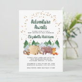 Invitation Animaux Rustiques En Bois Baby shower Par Courrier (Debout devant)