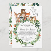 Invitation Animaux rustiques en bois Baby shower par Mail Boy (Devant / Derrière)