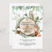 Invitation Animaux rustiques en bois garçon 1er fête d'annive (Devant / Derrière)
