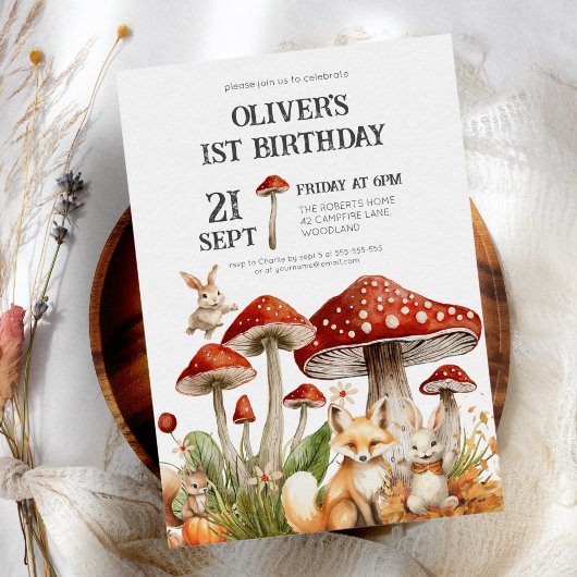 Invitation Animaux rustiques en bois garçons 1er anniversaire