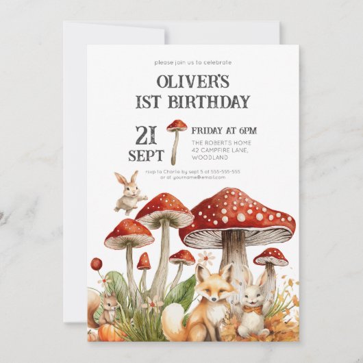 Invitation Animaux rustiques en bois garçons 1er anniversaire (Devant)