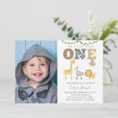 Invitation Animaux Safari 1er anniversaire fête pour garçon (Debout devant)