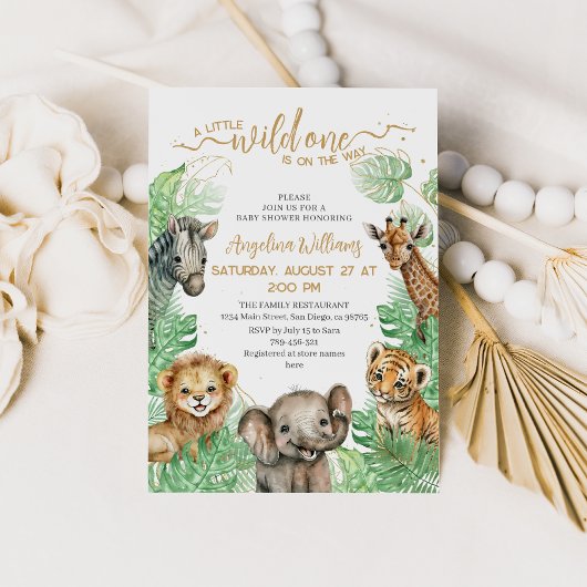 Invitation Animaux Safari Baby shower de verdure tropicale