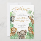 Invitation Animaux Safari Baby shower de verdure tropicale (Devant)