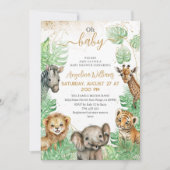 Invitation Animaux Safari Baby shower de verdure tropicale (Devant)