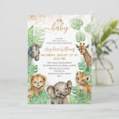 Invitation Animaux Safari Baby shower de verdure tropicale (Debout devant)
