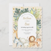 Invitation Animaux Safari Garçon premier anniversaire (Devant)