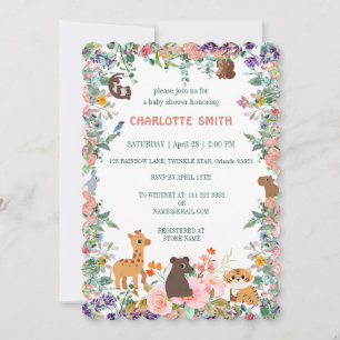Invitation animaux safari zoo jungle aquarelle flore
