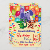 Invitation Animaux sauvages avec ballons et rubans (Devant / Derrière)