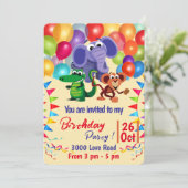 Invitation Animaux sauvages avec ballons et rubans (Debout devant)