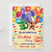 Invitation Animaux sauvages avec ballons et rubans (Devant)