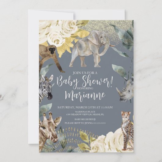 Invitation Animaux sauvages Baby shower Parties scintillant D (Devant)