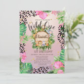 Invitation Animaux sauvages Bois Fleurs tropicales Anniversai (Debout devant)