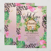 Invitation Animaux sauvages Bois Fleurs tropicales Anniversai (Devant / Derrière)