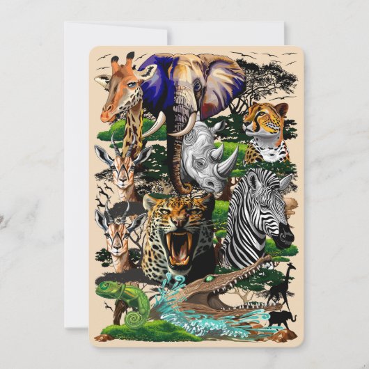 Invitation Animaux sauvages de la Savane africaine (Devant)