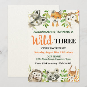 Invitation Animaux sauvages de safari Fête d'anniversaire
