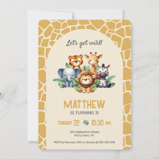 Invitation Animaux sauvages de safari Fête d'anniversaire jun