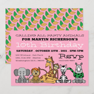 Invitation Animaux sauvages de safari, fête d'anniversaire po
