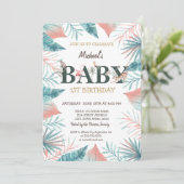 Invitation Animaux sauvages Feuilles tropicaux 1er anniversai (Debout devant)