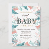 Invitation Animaux sauvages Feuilles tropicaux 1er anniversai (Devant)