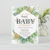 Invitation Animaux sauvages Greneery Palm Feuilles 1er annive (Debout devant)