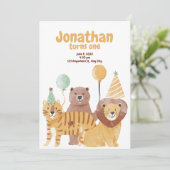 Invitation Animaux sauvages mignons Anniversaire (Debout devant)